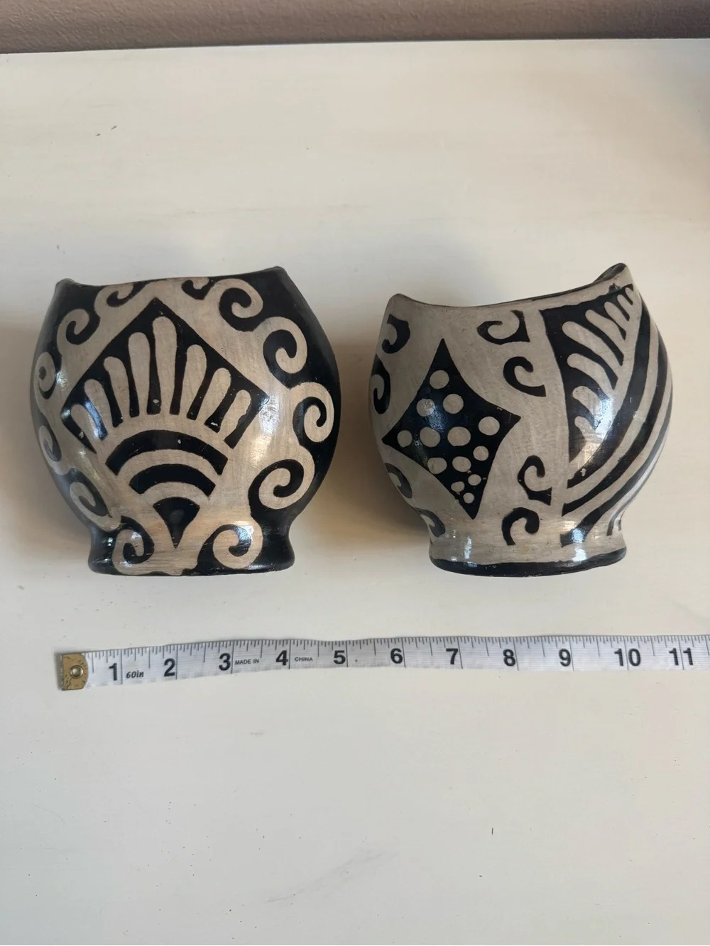 Handmade Dark/Black and Cream Decorative Ceramic Vases - Set of 2